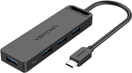 Vention Hub 5in1 with 4 Ports USB 3.0 and USB-C cable 0.15m Black USB hub - 4 - USB 3.0 - Zwart