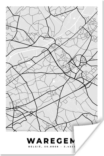 Poster België – Waregem – Stadskaart – Kaart – Zwart Wit – Plattegrond - 60x90 cm