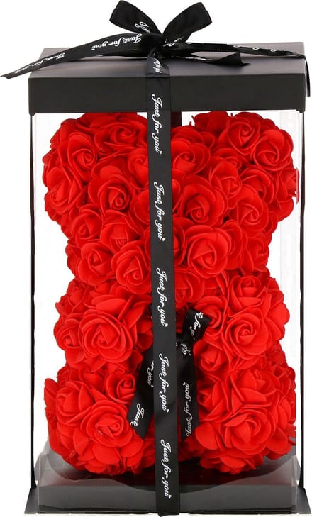 Springos Rozen Beer | Rozenbeer | Rose Bear | Rozen Teddybeer | Liefde | Inclusief Giftbox | 25 x 17 x 16 cm | Rood
