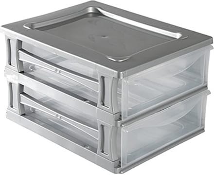 Hega Hogar Ladeblokje/bureau organizer 2x lade - grijs/transparant - L26 x B35 x H20 cm - kunststof