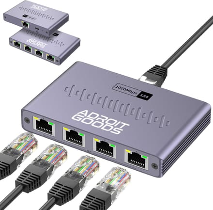 AdroitGoods Netwerk Switch - Tot 1000Mbps - 5 Poorten - Internet Switch - RJ45 splitter - Aluminium behuizing