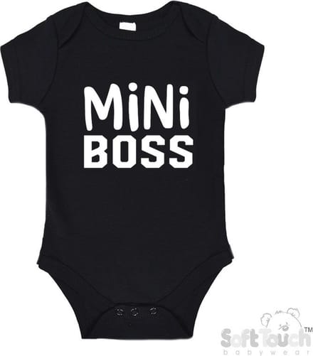 100% Katoenen Romper "Mini Boss" Unisex Katoen Zwart/wit Maat 56/62