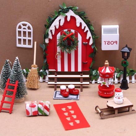 Cosensi - Miniatuur kabouteraccessoires kersthuis deur houten kerstdecoratie
