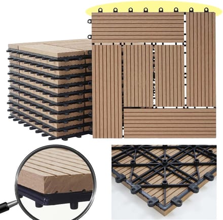 Cosmo Casa WPC Vloertegel - Houtlook - Balkon/Terras - 11x elk 30x30cm = 1m² - Premium - Teak Offset