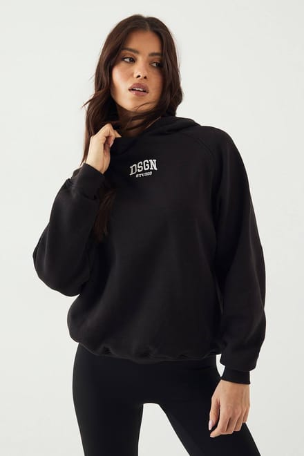 Dames DSGN Studio Collegiate Geborduurde Oversized Hoodie | Zwart | Maat: Medium