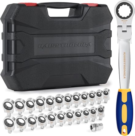 Ratchetsleutel Set 24-in-1 met Flexibele Kop - Metrische & SAE Maten Sleutelset
