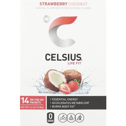 Celsius, Live Fit, Aardbei Kokos, draagbare 14-pak, 0,18 oz (5,2 gr) elk