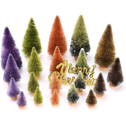 21 stuks Kunstkerstbomen Set Decoratie Sisal Hout Nep Kerstbomen Kit beige