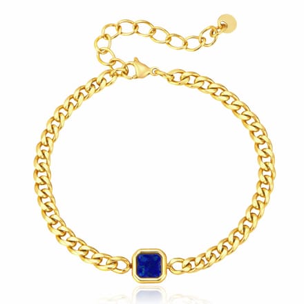 Mendes Stalen Schakelarmband Goudkleurig Lapis Lazuli