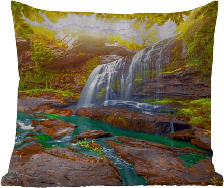 Tuinkussen - Natuur - Waterval - Planten - Bomen - Zon - 40x40 cm - Weerbestendig