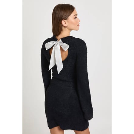 boohoo Dames Bow Back Detail Super Soft Knitted Mini Dress | Black | Maat: Small