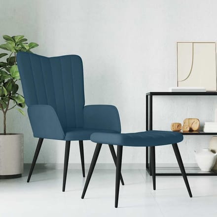vidaXL - Relaxstoel - met - voetenbank - fluweel - blauw