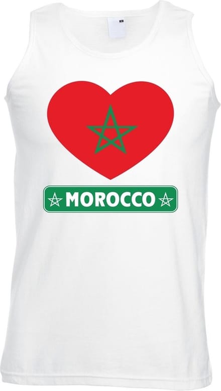 Marokko singlet shirt/ tanktop met Marokaanse vlag in hart wit heren S