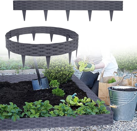 Flexibele Kunststof Tuinrand - Decoratieve Palissade voor Gazon, Bloembedden en Moestuin (10 Meter, Grijs)