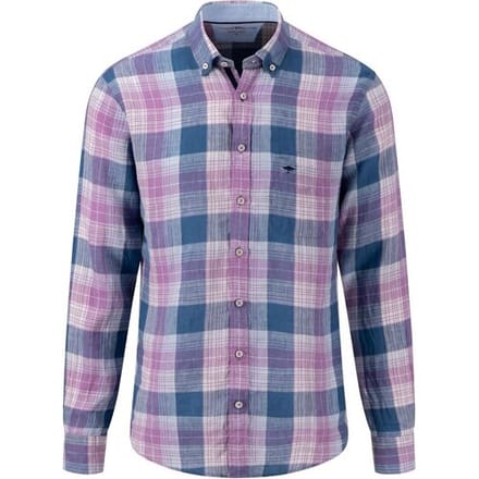 Fynch-Hatton Overhemd Multi Check Button Down Linnen Dusty Lavender / male