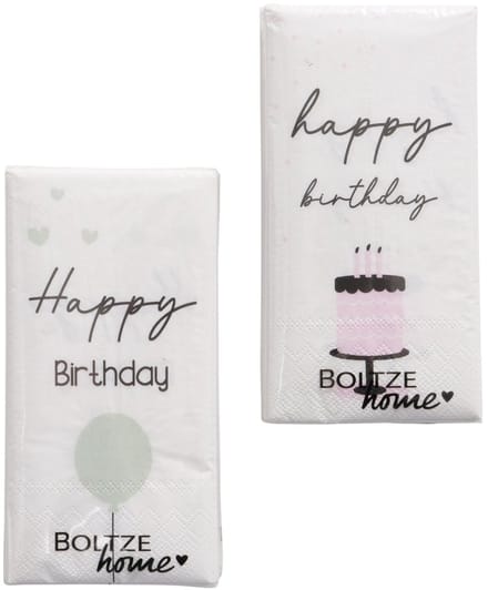Boltze set van 2 servetten met tekst happy birthday