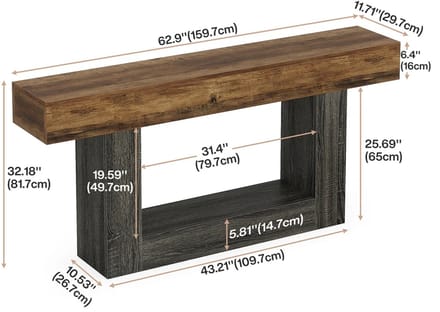 OKWISH Consoletafel – Multifunctionele Haltafel En Sofatafel – 160 Cm – Onderplank – Landelijke Stijl – MDF Grijs/Bruin