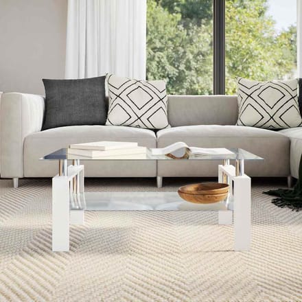 vidaXL - Salontafel - 95x55x40 - cm - gehard - glas - transparant - en - wit