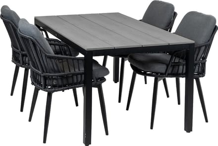 5-delige tuinset | 4 Isabel tuinstoelen (Black) | 160cm Cyprus tuintafel (Grey)