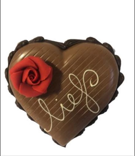 Chocolade - Liefs - Dubbel hart met roos - Zijden lint: "Speciaal voor jou"