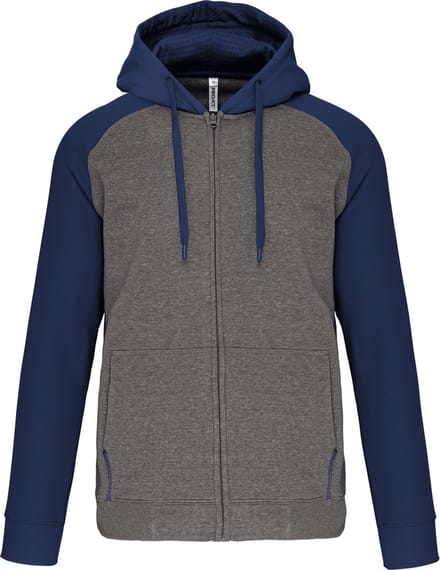 Tweekleurige hoodie met rits en capuchon 'Proact' Grey Heather/Navy - L