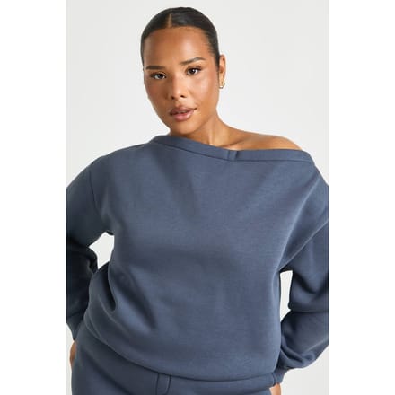boohoo Dames Plus Off-the-Shoulder Ruimvallende Sweatshirt | Houtskool | Maat: 46