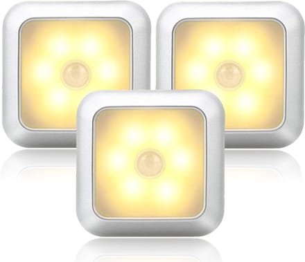 longziming LED Nachtlampjes Set - Bewegingssensor - 3 Stuks – Bewegings- en Lichtsensor - Warm Wit - Voor Kast, Plank en Trap - Gemakkelijk te Installeren
