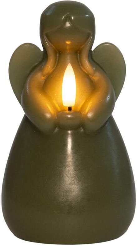 Anna's Collection LED kaars engel - jade groen - 14 x 8 cm - met timer - op batterijen - kerst - kerstkaarsen