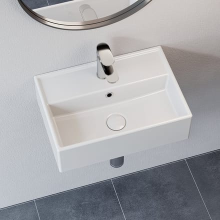 HOROW - Rechthoekige Keramische Wastafel - 450x310x130 mm - Wit-met kraangat en overloop