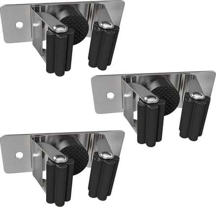 Zwarte Bezemhouder met 1 Clip - 3 Stuks