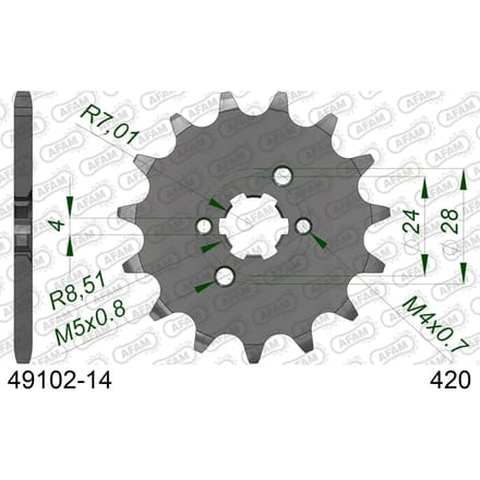 Stalen motortandwiel voor Afam 420 14 dents
