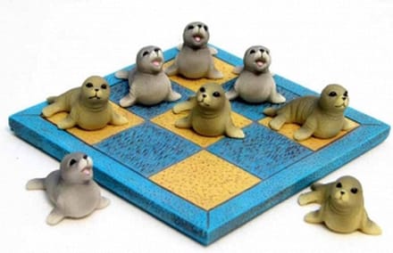 Boter kaas en eieren spelletje - met zeehondjes - 20 x 20 cm - steen - beeld