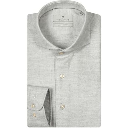 Thomas Maine Overhemd Herringbone Flanel Bari Cutaway Soft Grey / male