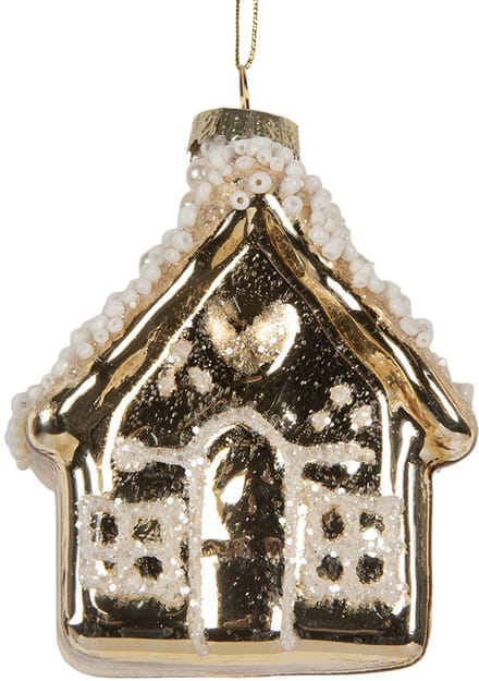 Clayre & Eef Kersthanger Huis 7x7x9 cm Goudkleurig Glas