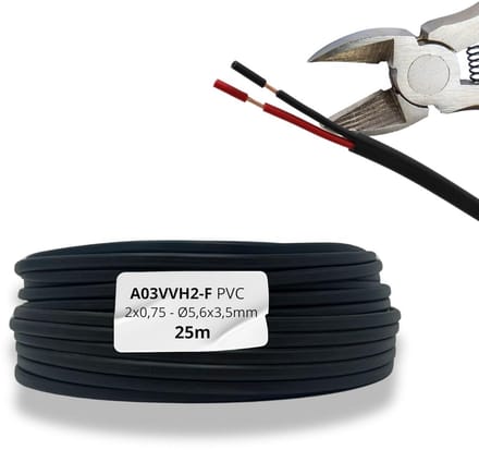 25 Meter Platte Elektriciteitskabel 2x0,75mm² Zwart Rood PVC Flexibel