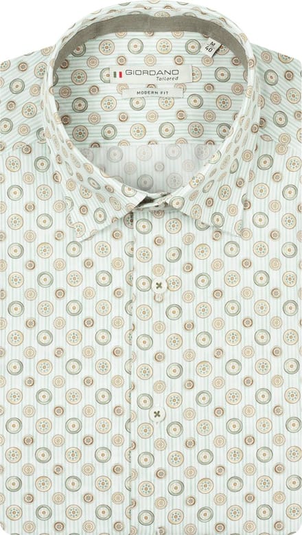 Giordano – Belmonte – Heren Overhemd – Button Under kraag - Print Overhemd – Green – 617867-70