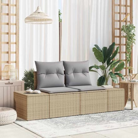 vidaXL - Tuin - Sofa - met - kussen - Beige - 184 - x - 62 - x - 69 - cm - poly - rattan