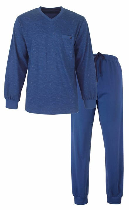 MEQ Heren Pyjama - V-hals - Lange Mouw - Blauw - Maat L