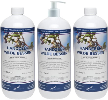 Handzeep Wilde Bessen 1 liter - set van 3 stuks - met gratis pomp - Voordeelverpakking