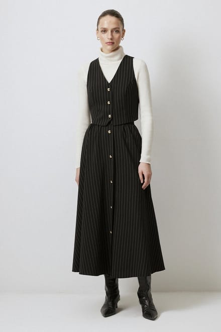 Touché Privé - Gestreepte set van gilet en rok - Zwart - Dames