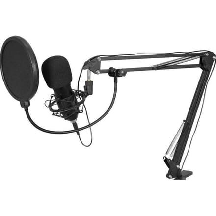 USB Microfoon voor PC met Arm - OMNITRONIC BMS-1C - microfoons usb met pop filter - statief met boom (microfoonstandaard) - mic met houder microfoonstatief computer en laptop
