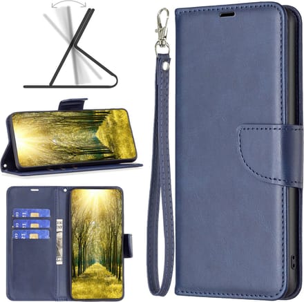 MobyDefend Hoesje - Geschikt voor iPhone 16 Plus - Wallet Book Case Met Koord - Blauw
