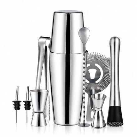 Cocktailset Dubbele shaker 750ml RVS Zilver 10 delig