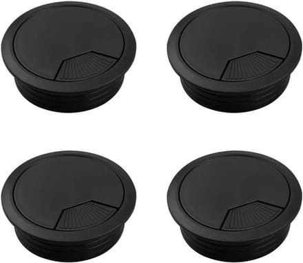Set van 4 Zwarte 60mm Bureau Grommets voor Kabelbeheer en Organisatie