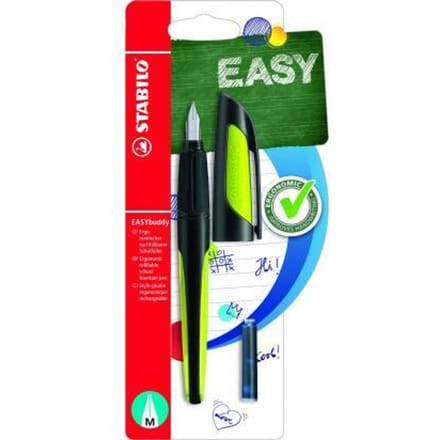STABILO EASYbuddy - Ergonomische Vulpen - Zwart/Lime - Standaard M Punt Voor Rechtshandigen
