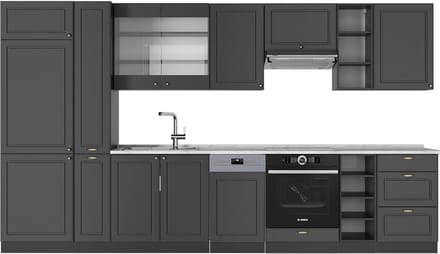 Vicco Fame-Line Complete keukeneenheid – 355 cm, WB Marmer Anthrazit-Gold Landhaus