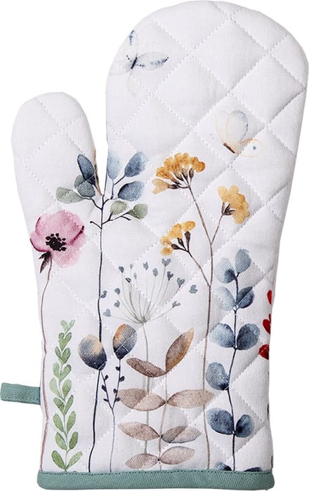 Clayre & Eef Ovenwant 18x30 cm Wit Groen Katoen Bloemen