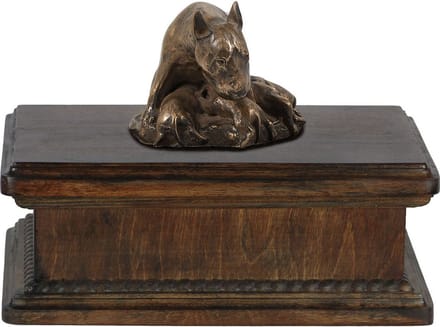 Elegante urn voor hondenas met Bull Terrier beeldje