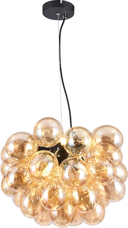 Olucia - CYRIL - Hanglamp - Amber / Zwart - 8L - Vorm: Rond
