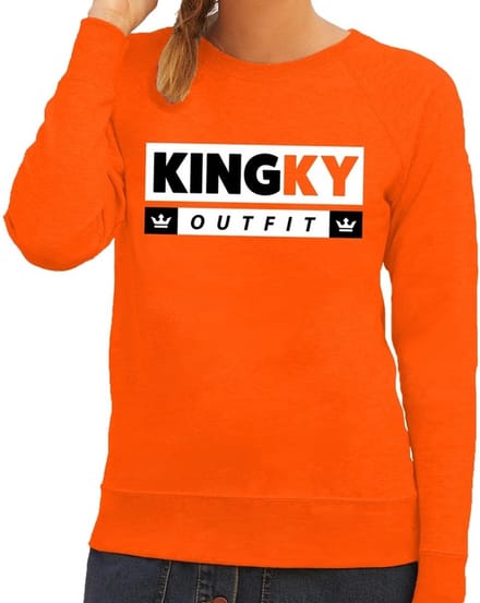 Oranje Kingky outfit trui - Sweater voor dames - Koningsdag kleding M